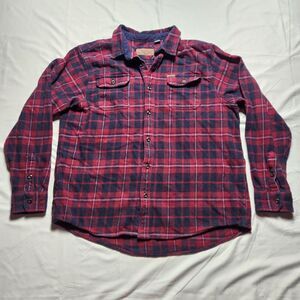 Orvis Mens XXL Plaid Heavyweight Flannel Long Sleeve Button Up Shirt Red Blue